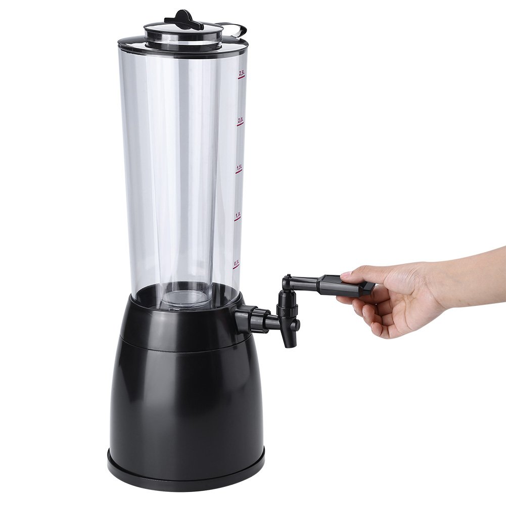 Distributore di birra da 2,5 l, con tubo di ghiaccio, per vino, birra, acqua, succo, casa, bar, accessori (nero)