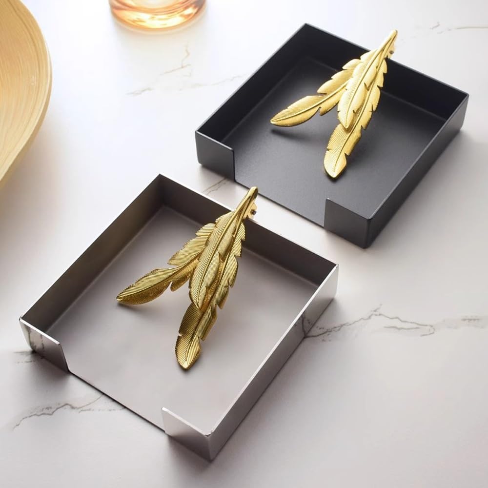Portatovaglioli per tavolo, in acciaio inox, per tovaglioli di carta, portatovaglioli da cocktail, adatto per cucina, ristorante, bar, ufficio, feste, decorazione per la casa (ginkgo argento)