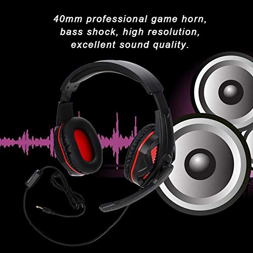 Topiky Gaming Headsets, Wired Gaming Hoofdtelefoon met 40mm Professionele Game Horn, Stereo Bass Geluid, Stretchable Hoofdband, Ruisonderdrukkende Headset met Microfoon, voor PS4/PC/Laptop, enz, Zwart/Rood - Afbeelding 6