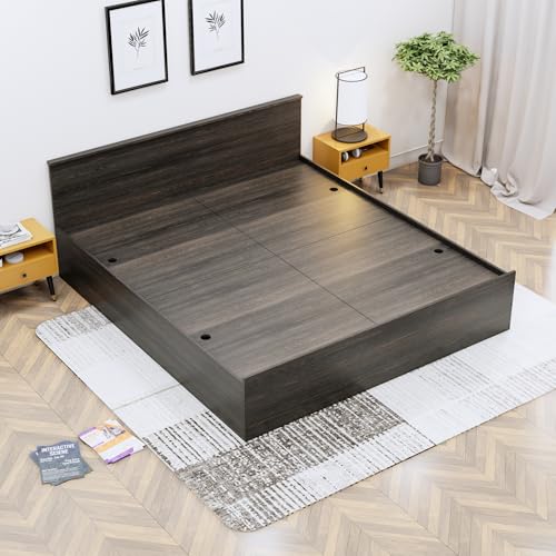 Image of Bniture Modern King Size Bed with Storage Box | Engineered Wood Bed Designer Headboard | Wooden Bed King Size Cot Double Bed with Storage for Bedroom 3 Year Warranty (Flower Wenge)