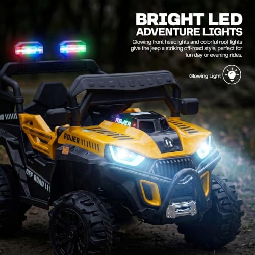 Image of Baybee Roger Electric Car for Kids with Parental Control | Baby Battery Operated Ride On Toy Car with 4x4 Motor, RGB Lights, Music & Swing Mode | Rechargeable Battery Car for Kids 2-6 Years (Yellow)