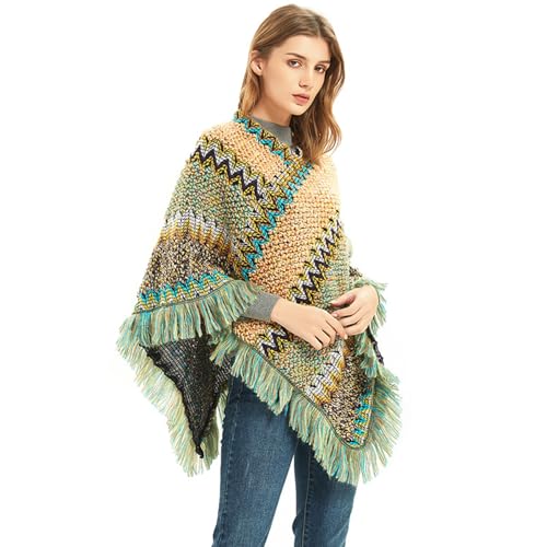 Women's Knit Tassel Fringed Pullover Poncho Sweater Cape Shawl Wrap Winter Warm Long Large Scarves Open Front Poncho Cape4