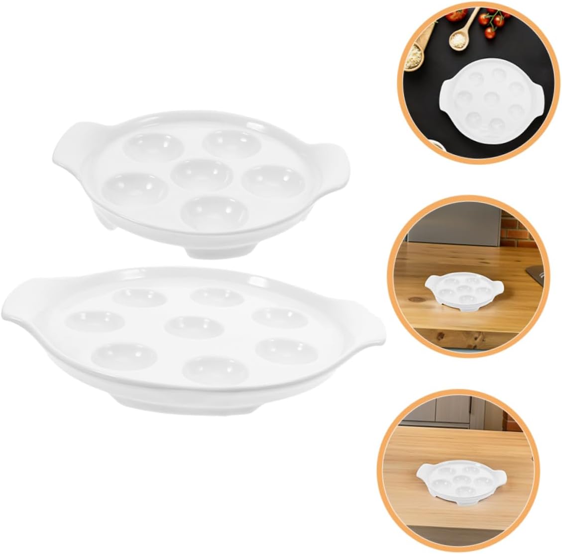 2pcs Ceramic Escargot Baking Dish Handles French Style Snail Platter for BBQ and Oven Porcelain Escargot Holder