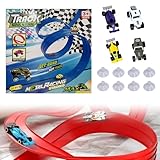 Autorennbahn 4m Inklusive 4 Autos Spielzeug, 2025 Neu Flexible Rennstrecke Auto Rennbahn Looping Track, Geschenke für Jungen und Mädchen, Rollt Auf Tragbare Dual Rennstrecke Rampen (Blau)