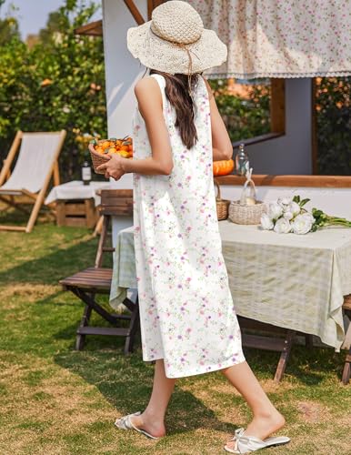 Image of Ekouaer Nightgowns for Women Cotton Long Night Gown Sleeveless Sleep Dress Victorian Nightdress Ladies Sleepwear