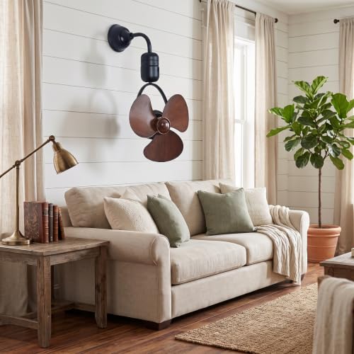 Image of Meridio Breeza 16-Inch Designer Wall & Ceiling Mount Fan | Matte Black Finish, Light Wooden ABS Blades, Quiet DC Motor, Remote Control, 6 Speeds, Reversible Airflow with Timer (Black)