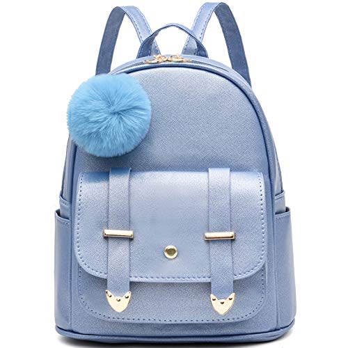 Image of I IHAYNER Girls Fashion Backpack Mini Backpack Purse for Women Teenage Girls Purses PU Leather Pompom Backpack Shoulder Bag