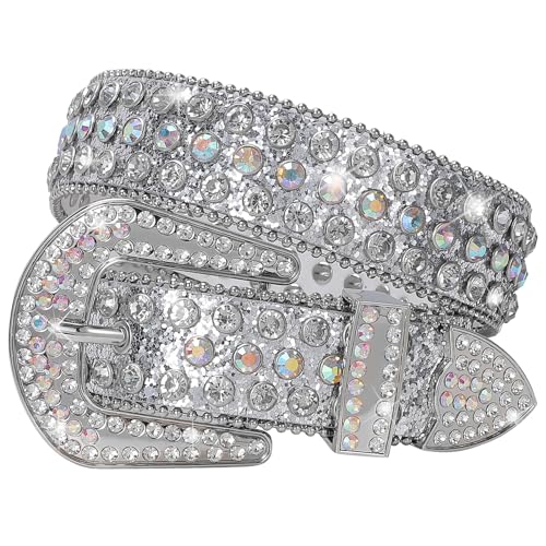 SUOSDEY Rhinestone Belt Unisex Sequin Strap Bling Crystal Western Studs Glitter Luxury Belt for Jeans Pants Dress