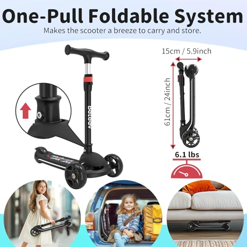 Image of BELEEV A9 Kids Scooter with LED Light-Up Wheels & Deck, 3 Wheel Folding Scooter for Toddlers Girls Boys Ages 3-12, Adjustable Handlebar, Lean to Steer, Extra-Wide Wheels, Kick Scooter for Children