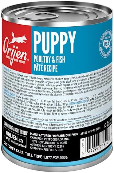 ORIJEN Grain-Free Puppy Recipe with Poultry & Fish Pate Premium Wet Dog Food, 12.8 oz., Case of 12