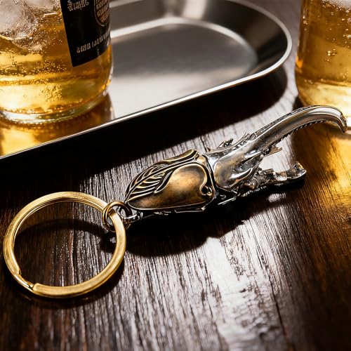 Image of Metal Keychains for Men,Bottle Opener Keychain Beetle Inspired Keychain Stylish Copper Insect Accessory,Key Chains for Car Keys