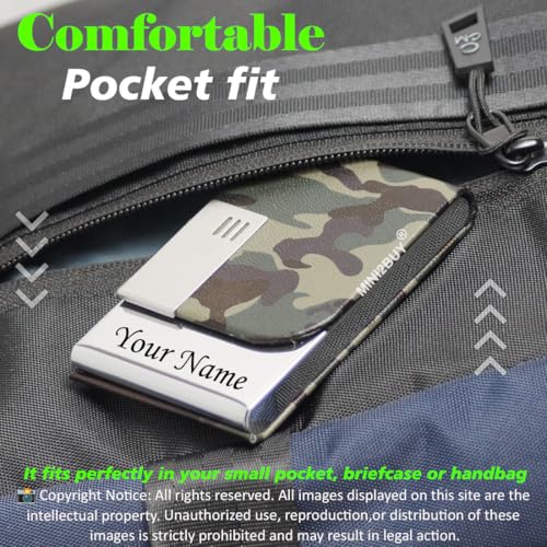 Image of Mini2buy Customized Unisex Vertical Card Holder Name Engraved for Credit|Debit|ATM|Business Visiting RFID Blocking Stainless Steel (1 x 10 x 6 cm) Personal Corporate Gift (F-Green)