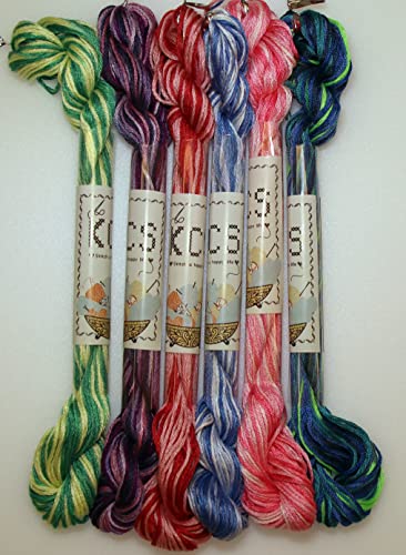Image of KCS Big skeins of 25 Meters Size 25 Color Variegated Cross Stitch Stranded Threads,6 skeins,03