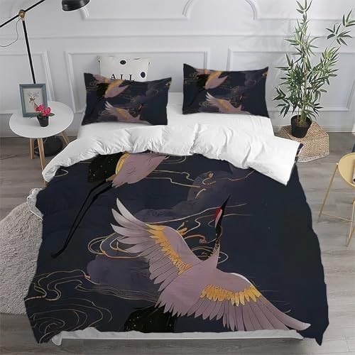 Parure de lit grue blanche 3 pièces en microfibre 260x220cm - 6