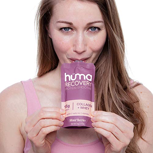 Huma Recovery Protein Smoothie, 6 Pouches 15g Collagen + Whey Post Workout Recovery Drink