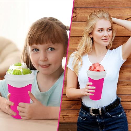 Slushie Maker Cup - DIY Magic Slushy Maker Squeeze Cup, Portable Smoothie Squeeze Cup for Juices, Milk and Ice Cream Make, Double Layers Silica Cup with Lid & Straw for Friends, Family Gifts (Pink) – Bild 6