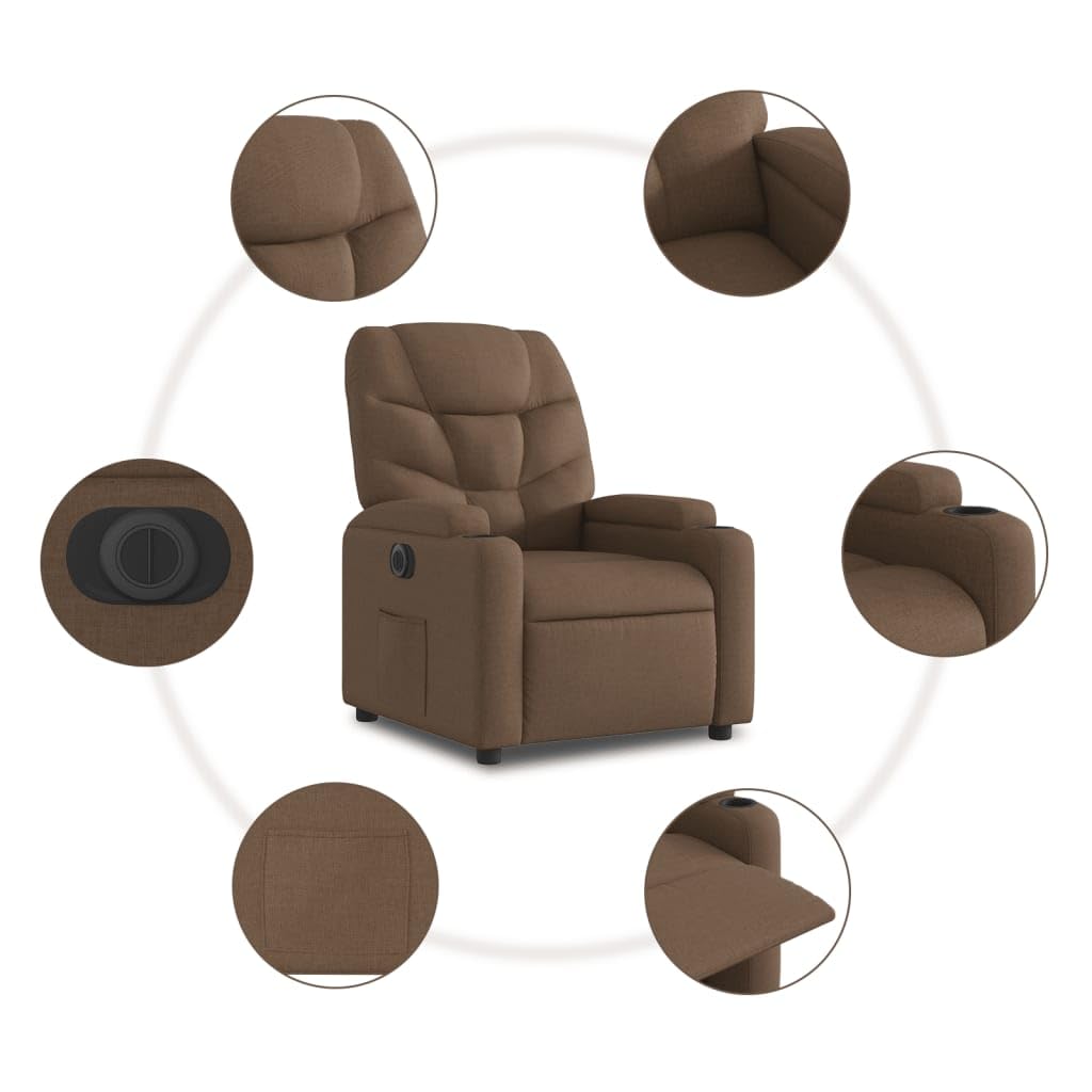 Sillón Reclinable Eléctrico, Silla con Respaldo Reposabrazos, Asiento Ajustable para Ancianos, Marrón
