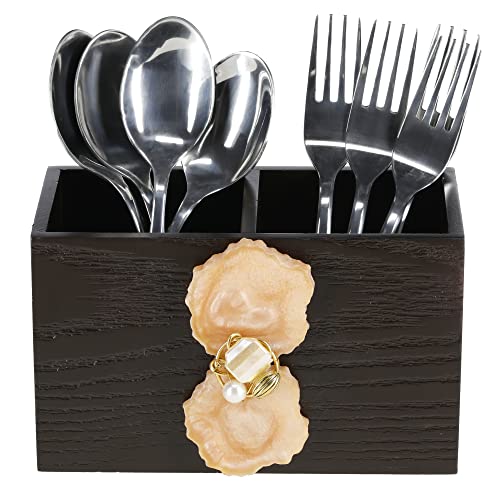 Image of COCKTAIL Fancy Wooden MDF Spoon Holder, Cutlery Stand for Dining Table, Chammach Stand, Multifunctional organizer Stand for Kitchen, Tableware Storage Box, 2 Section, Brown (Peach-Agate)