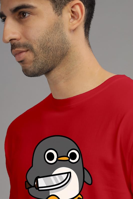 Image of XENOVAURBAN Men's Graphic Printed RN-Penguin Round Neck Regular and Plus Size Cotton T-Shirt
