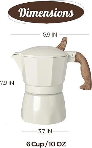 Miniatura 6 de Moka Pot - Cafetera italiana de aluminio con mango de tacto frío (blanco, 6 tazas)