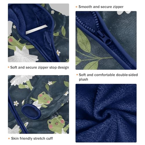 Frogs Dancing in White Dresses Toddler Fleece Jacket Girl Boys Hooded Fleece Jacket Coat Warm Outwear Zip-up 3-10T3