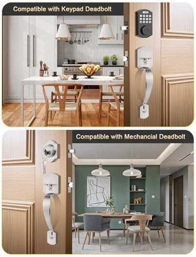 Image of Tinewa Camelot Trim Lower Half Handleset, Upgated Entry Door Handle with Accent Wave Door Lever for Electronic Keypad with Drop Interior Left Handed Lever, Brushed Nickel Finish