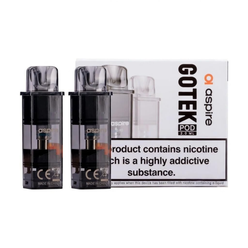 Aspire GOTEK Replacement PODs, 0.8 Ohm, Mesh, Built-in Coil, Refillable, Compatible with GOTEK X/X2/S/Pro/Nano Kits, 2mL Capacity, Aspire Vaping PODs, Pack of 2, No Nicotine