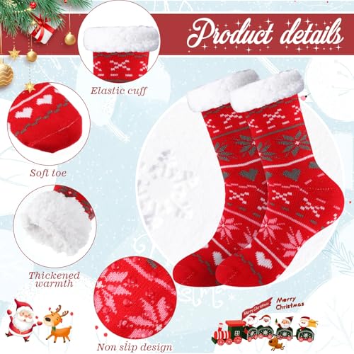 Image of Handepo 12 Pairs Fluffy Thermal Slipper Socks with Grippers Non Skid Knit Christmas Sock Soft Winter Thick Socks for Women (Stylish Style)