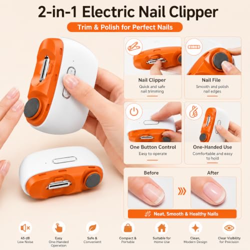 Image of AJIGNA MART Electric Nail Clippers Upgraded 2 in 1 Automatic - with Polishing, Dust Storage & LED Light, Nail File Toenail Trimmer, Safe for Seniors, Adults, Kids & Baby, Gifts for Women Men Mom Baby Adult Senior,USB Rechargeable Light 3 Speeds File Nail Clip