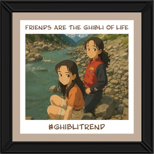 Image of Mad Masters Wood Wall Mount Customizable Personalised Ghibli Style Square Photo Frame, 12 X 12 Inches, Personalised Art Print, Multicolor