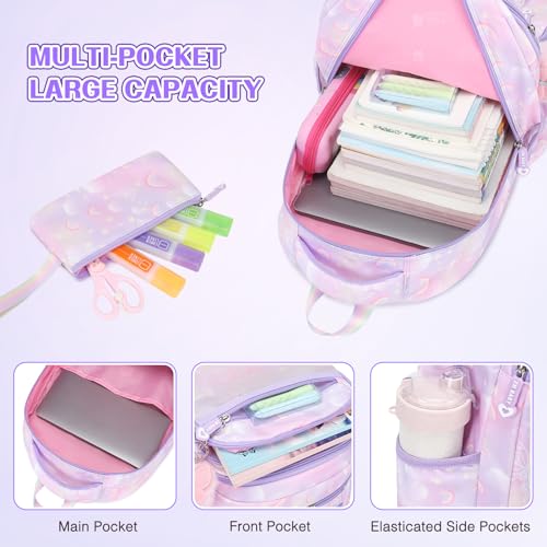 Backpack for Girls, 4PCS Rainbow Butterfly Girls Backpacks with Lunch Bag and Leak-proof Kids Bento Lunch Box for Teen Girl Children Students Kindergarten Elementary Middle School Book Bag4