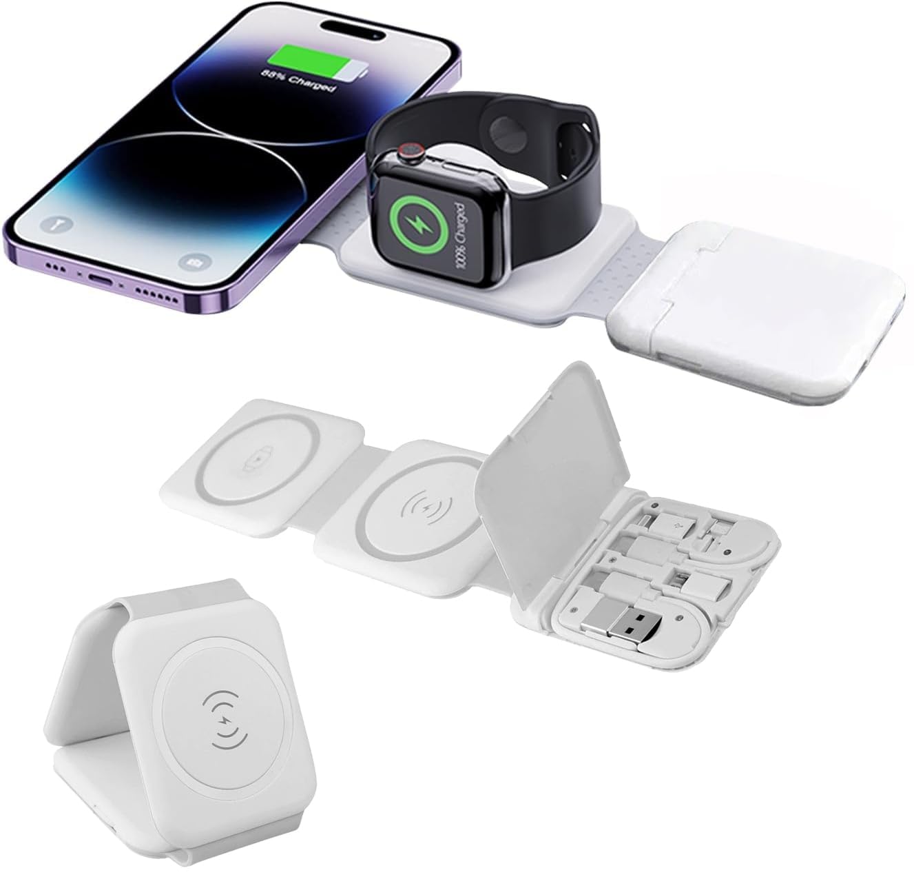 FONTASTIC 263446 Stazione di Ricarica Wireless Qi Magnetica Pieghevole per Smartphone e Smartwatch Bianco