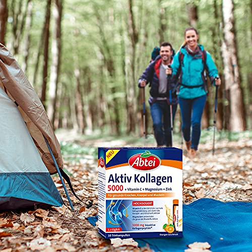 Abtei Aktiv Kollagen 5000 - Für gesunde Knochen, Knorpel und Muskeln - mit Vitamin C, Magnesium und Zink – laborgeprüft und zuckerfrei - 1 x 10 Trinkampullen à 25 ml