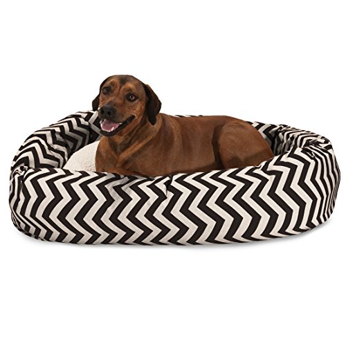Image of Majestic Pet 52 Inch Chevron Sherpa Calming Dog Bed Washable - Cozy Soft Round Pet Bed with Spine for Head Support - Fluffy Donut Bed 52x35x11 (inch) - X- Large - Black