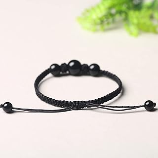 OLGER Braided Rope Bracelet,Obsidian Beaded Braided Bracelets Black Rope Bracelet Handmade Braided Adjustable Woven Rope Bracelet For Women Men Friendship Wrist Jewelry Gift