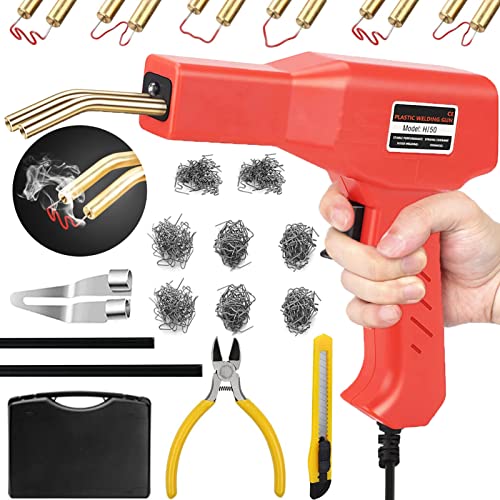 150W Plastic Welder,Plastic Welding Kit with 800pcs Hot Staples,2pcs pp Plastic Welding Rods,knife,Plier, Plastic Welding Machine Plastic Repair Kit for Car Bumper Crack Repair Tools(Red)