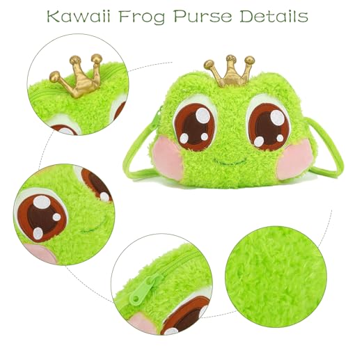 Image of Kawaii Frog Purse for Women - Mini Frog Crossbody Bag Cute Fluffy Animal Bags Novelty Purses (Green) | Soft Cotton Blend