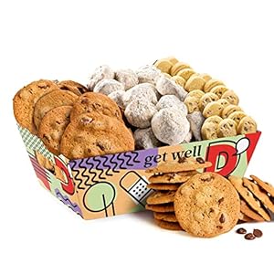 David’s Cookies Get Well Soon Cookie Gift Basket – Gourmet Thin Crispy, Butter Pecan Meltaways, and Choco Chip & Pure Butter Shortbread Cookies – Deliciously Flavored Cookie Shelf Stable Food Crate