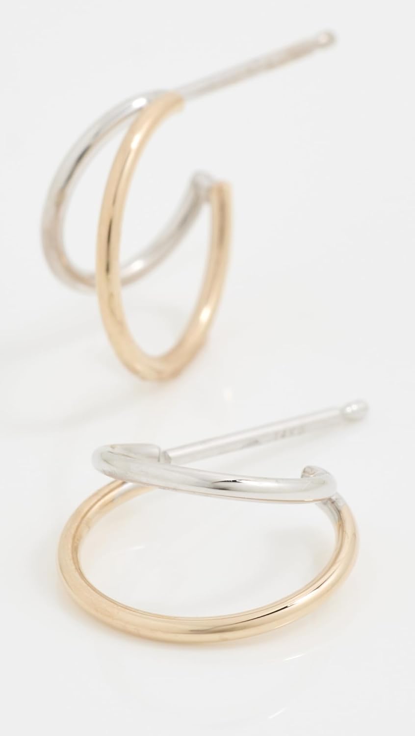 Zoe Chicco Women's 14k Mixed Yellow & White Gold Double Wire Huggie Hoops, Gold, One Size - Image 4