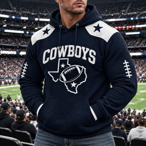 Mens Game Day Hoodie Cow Boys Retro Football Loose Long Sleeve Sweatshirts - image 3