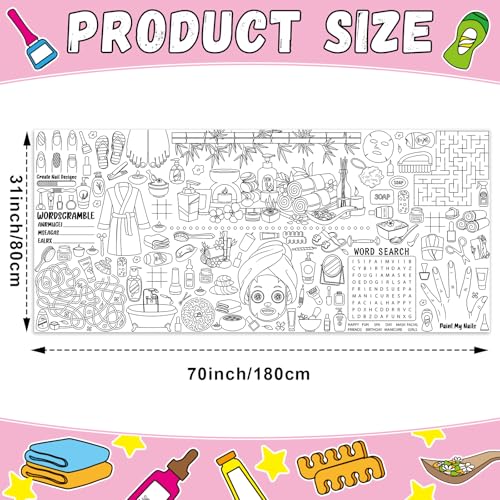 Image of Naozinebi Spa Giant Coloring Poster for Kids Large Coloring Tablecloth Big Paper Sheets Page Spa Theme Table Cloth DIY Activity Game Art Crafts Mat Wall Home Party Decoration Supplies
