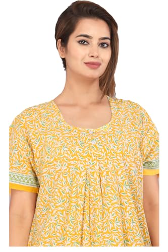 Image of Kuruti B Sheets Cotton Nighty for Women Jaipuri Print 2 Button Round Neck Short Sleeve Night Gown | Maxi Dress