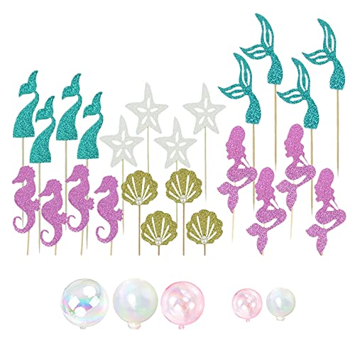 Glitter Mermaid Cake Topper Happy Birthday Cake Picks Mermaid Cake Decoration For Mermaid Baby Shower Birthday Party Supplies #TOP2