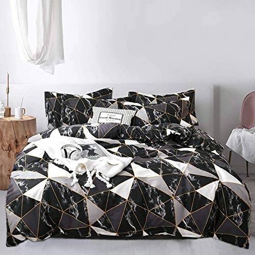 Houseri JM004-LUXURY BLACK MARBLE-TWIN Jumeey Black Geometric Duvet Cover Twin Marble Bedding Set Black White Silver Grey Gold Duvet Cover Set Teens Abstract Modern Plaid Triangle Comforter Cover Blocks Boy Girls Black Bedding Twin Size cover