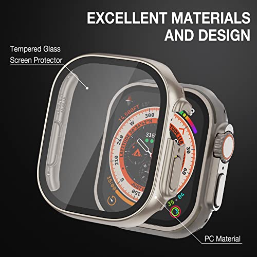 Image of Case Compatible with Apple Watch Ultra 49mm with Built-in Tempered Glass Screen Protector, All-Around Ultra-Thin Bumper Full Cover Hard PC Protective Case for iWatch, Starlight