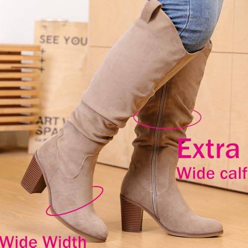 Luoika Women's Extra Wide Calf Cowboy Knee High Boots, Wide Width Cowgirl Slouchy Boots Chunky Pump Heel Plus Size Western Boots.2