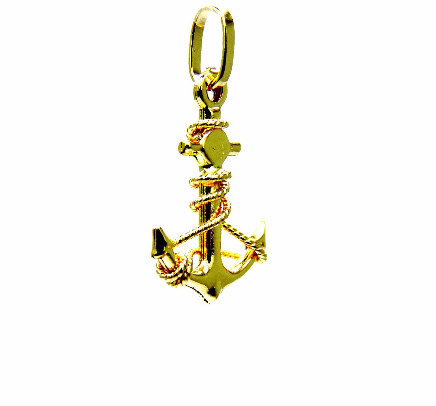 Ciondolo Oro Giallo 18kt (750) Pendente Ancora Filo Corda Uomo Donna Bambini