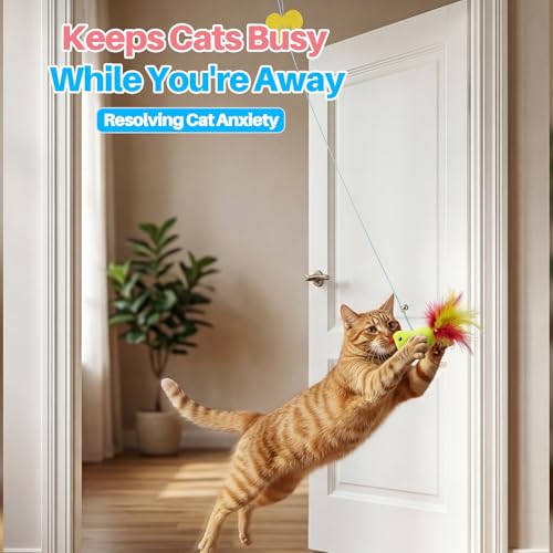 Juguete para gatos para colgar en la puerta con pájaro de plumas Walfront 3