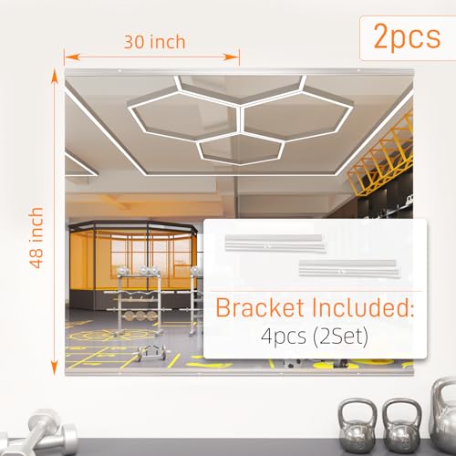 Home Gym Mirror, 48X30 Inch(Each)-2Pack Wall Mounted Large Frameless Tempered Glass Mirror, Idea for Gym, Yoga, Bedroom, Dance Studio, Living Room