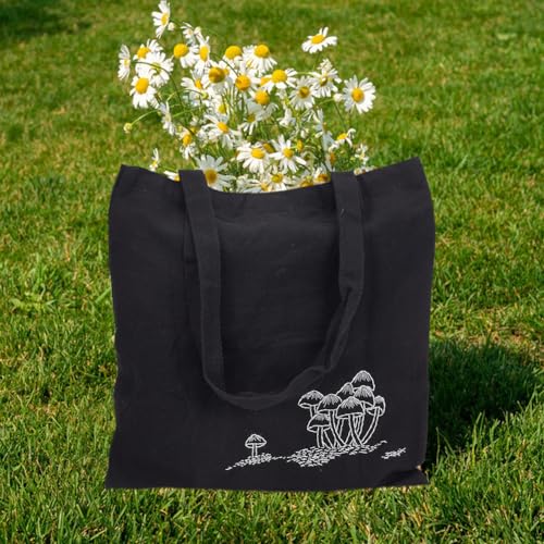 Image of FREEBLOSS Sashiko Mushroom Canvas Bag Sashiko Kit with Full Sashiko Supplies Embroidery Kit with Instructions Sashiko Thread and Needles Hand Sewing Kit for Adults Beginners, Navy Blue